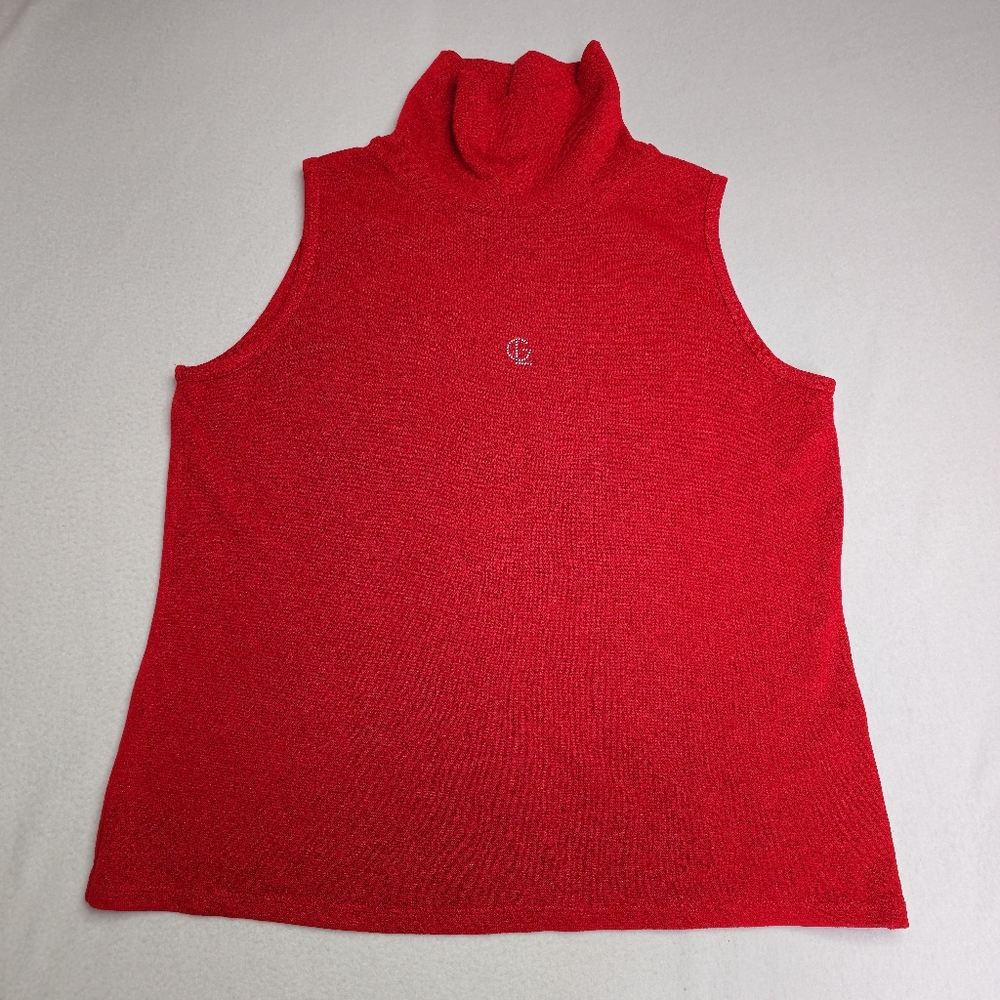 Guy Laroche Red Sleeveless Turtleneck Top